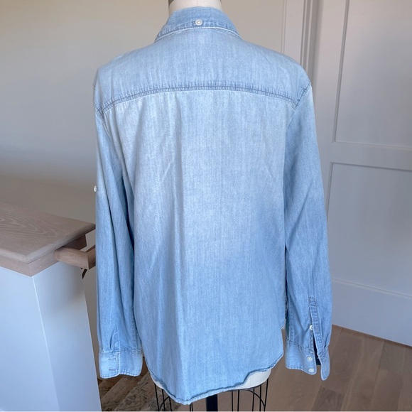 J Crew Womens Cotton Chambray Denim Button Up Shirt Roll Tab Sleeve Top, size 12 - Picture 2 of 4
